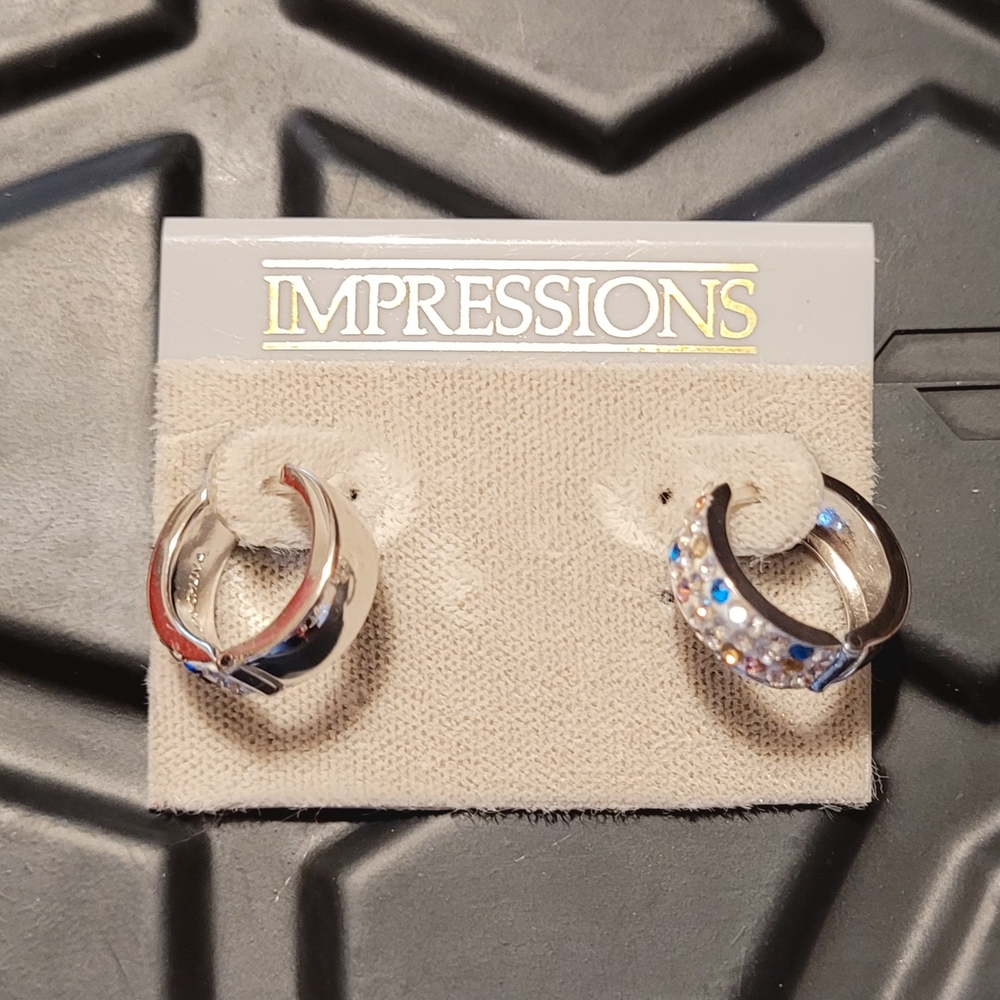 Impressions Silver Earrings with Red and Blue Accents